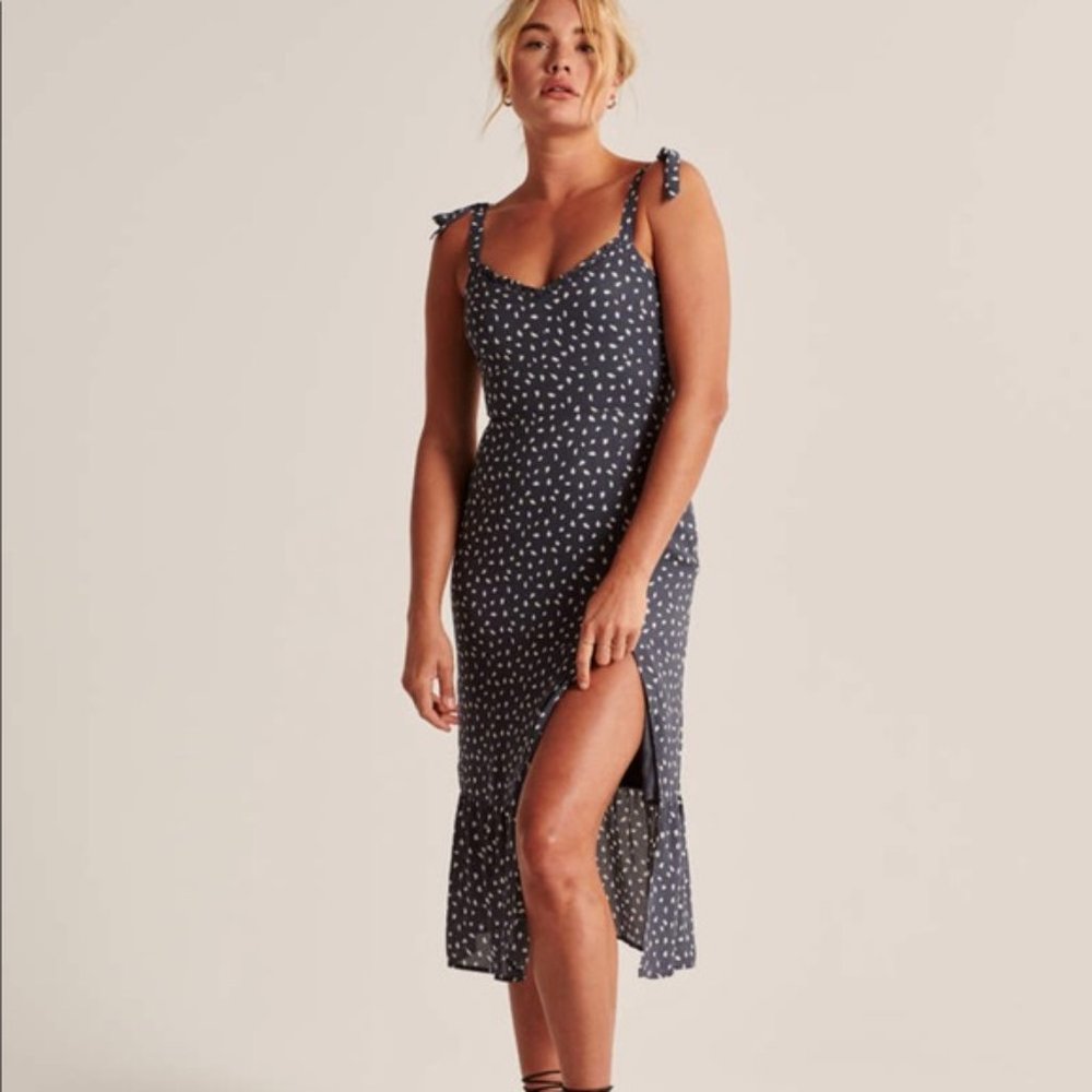 Abercrombie Tie Shoulder Midi Dress Blue XSP